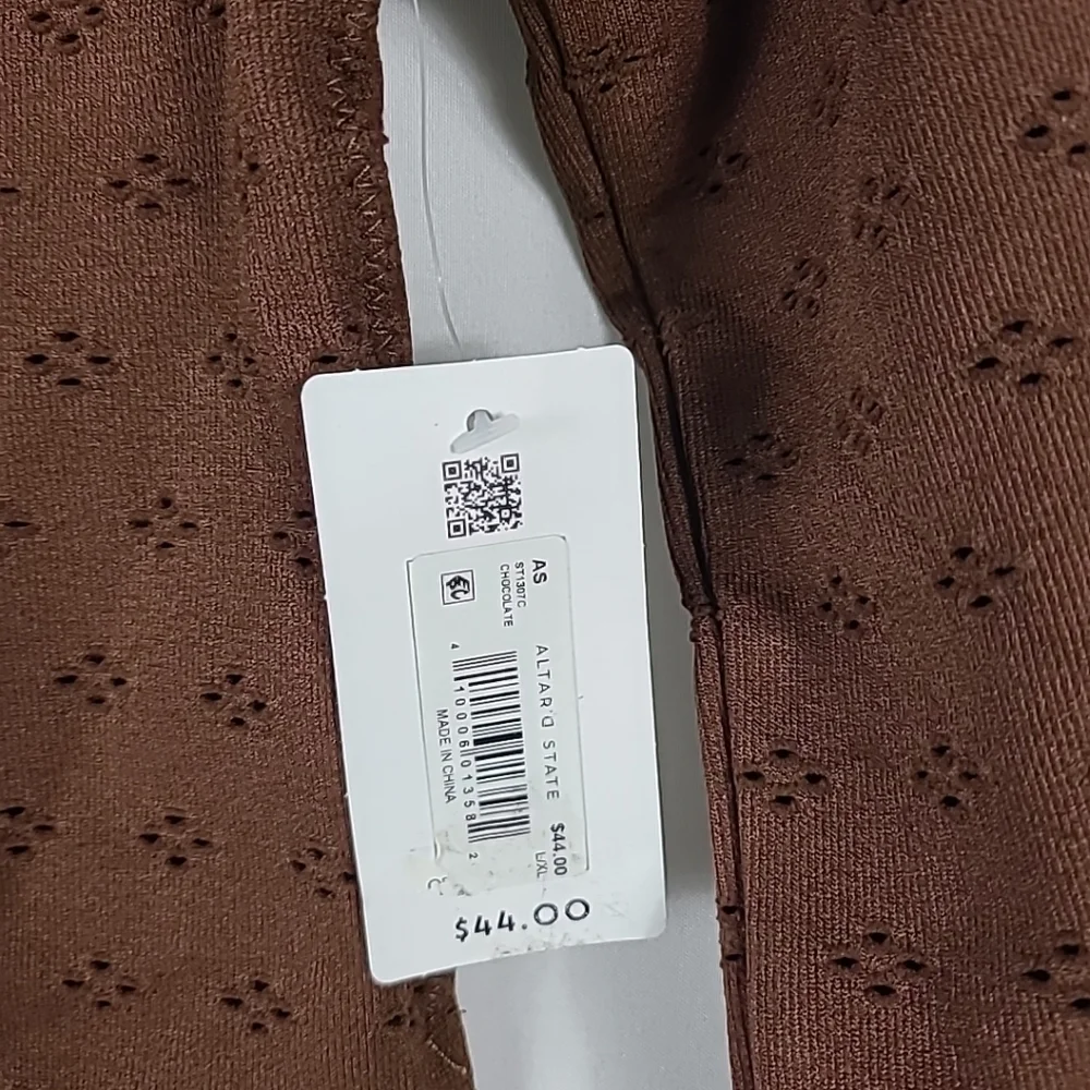 Altar'd State Knit Top Stretchy Long Sleeve Shirt Brown Lace Sz L/XL NWT $44